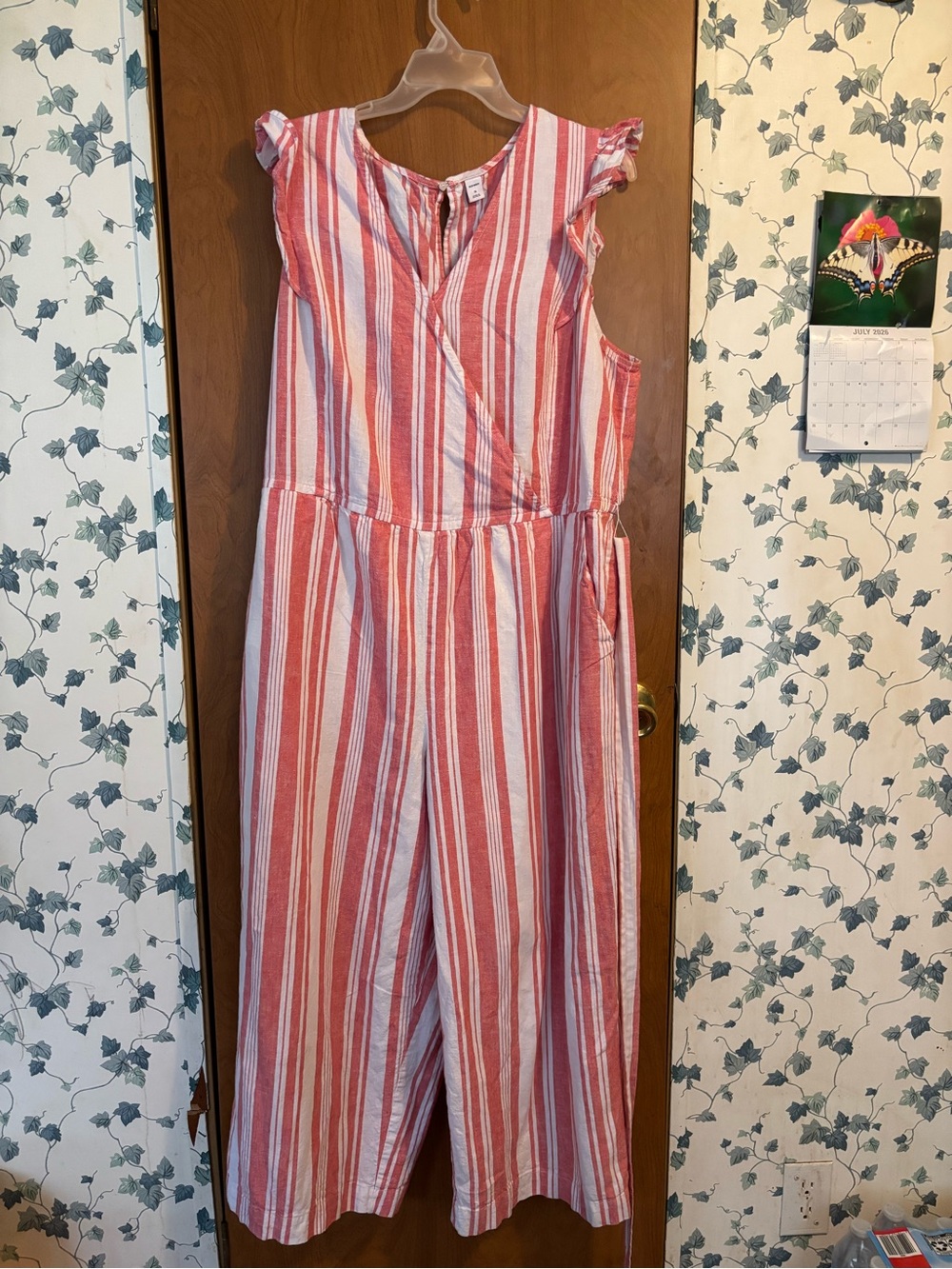 Old Navy Orange & White Striped Sleeveless Jumpsuit